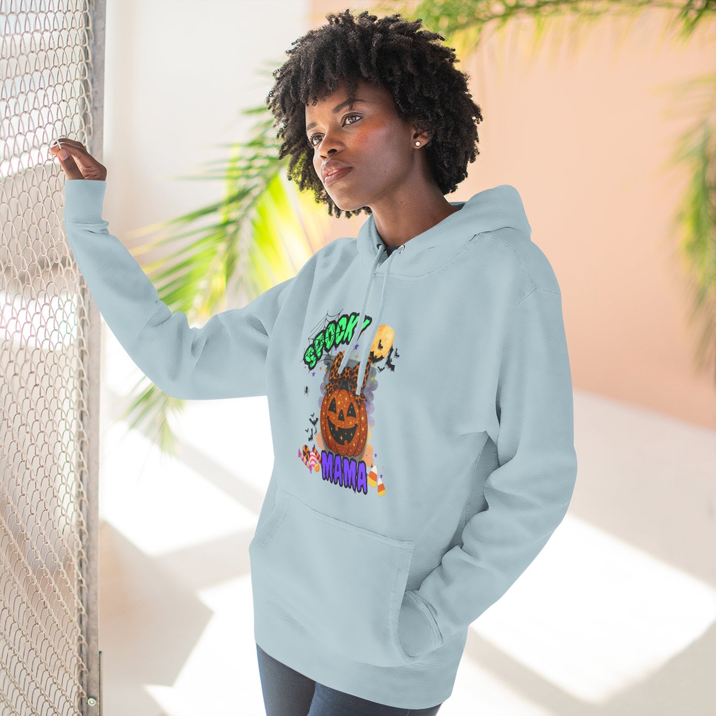 Spooky Mama Halloween Hoodie β Glitter Pumpkin with Leopard Bow, Fun Fall Sweatshirt for Moms