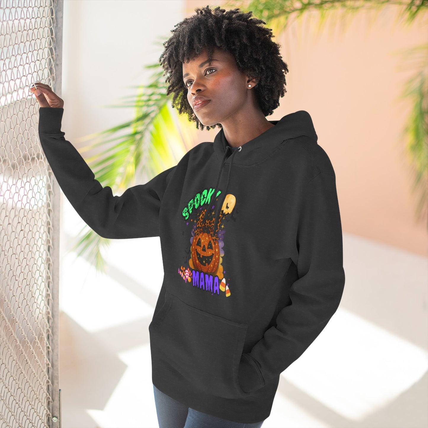 Spooky Mama Halloween Hoodie β Glitter Pumpkin with Leopard Bow, Fun Fall Sweatshirt for Moms