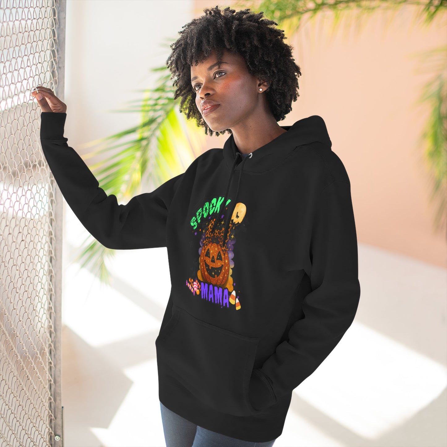 Spooky Mama Halloween Hoodie β Glitter Pumpkin with Leopard Bow, Fun Fall Sweatshirt for Moms