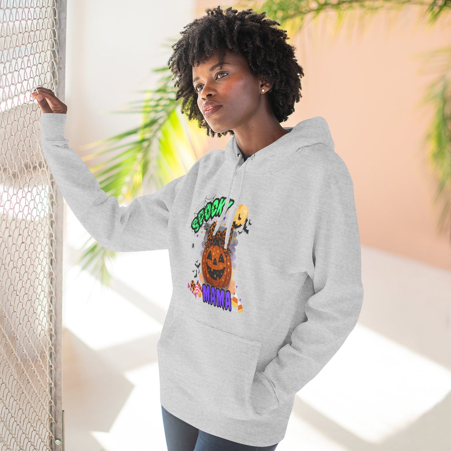 Spooky Mama Halloween Hoodie β Glitter Pumpkin with Leopard Bow, Fun Fall Sweatshirt for Moms