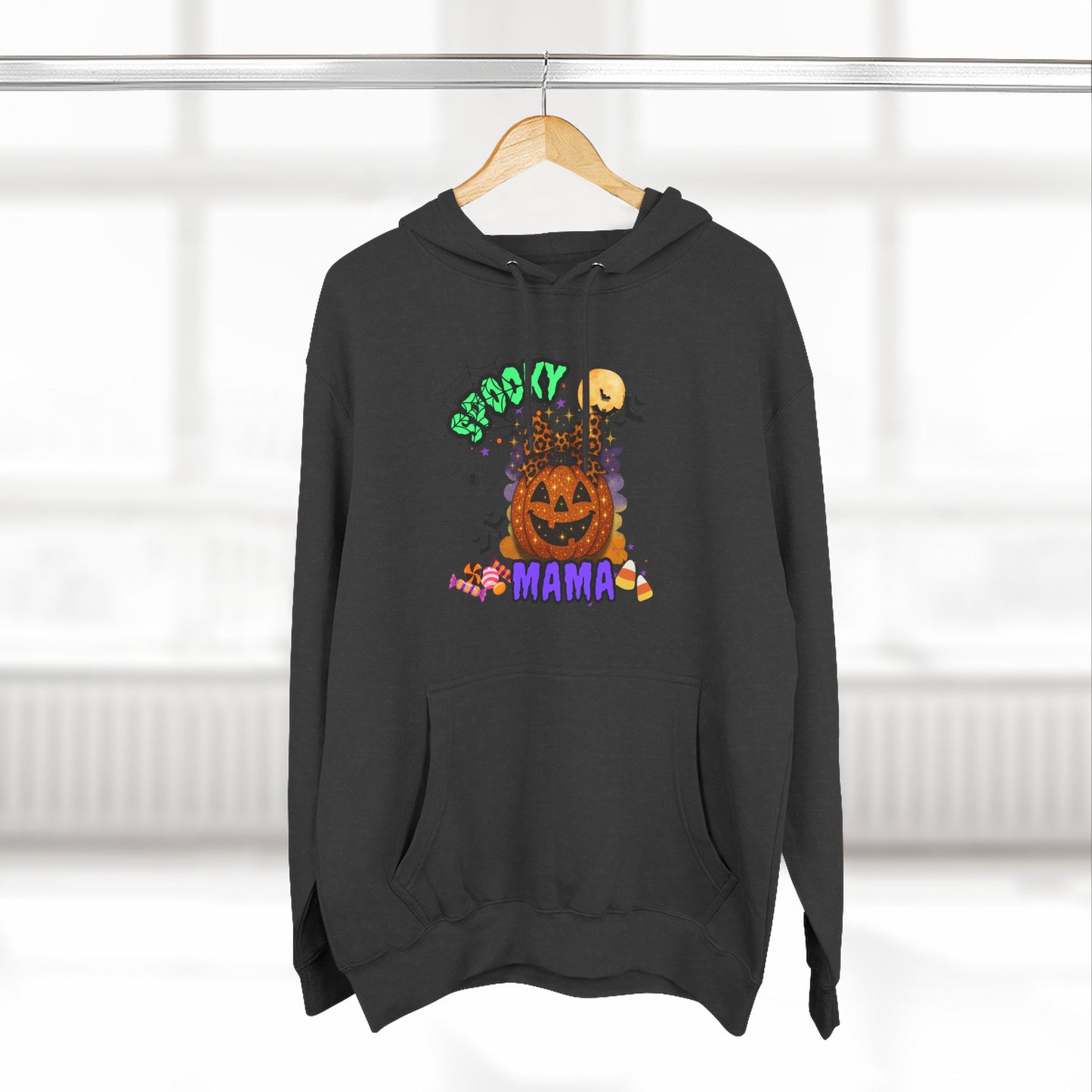 Spooky Mama Halloween Hoodie β Glitter Pumpkin with Leopard Bow, Fun Fall Sweatshirt for Moms
