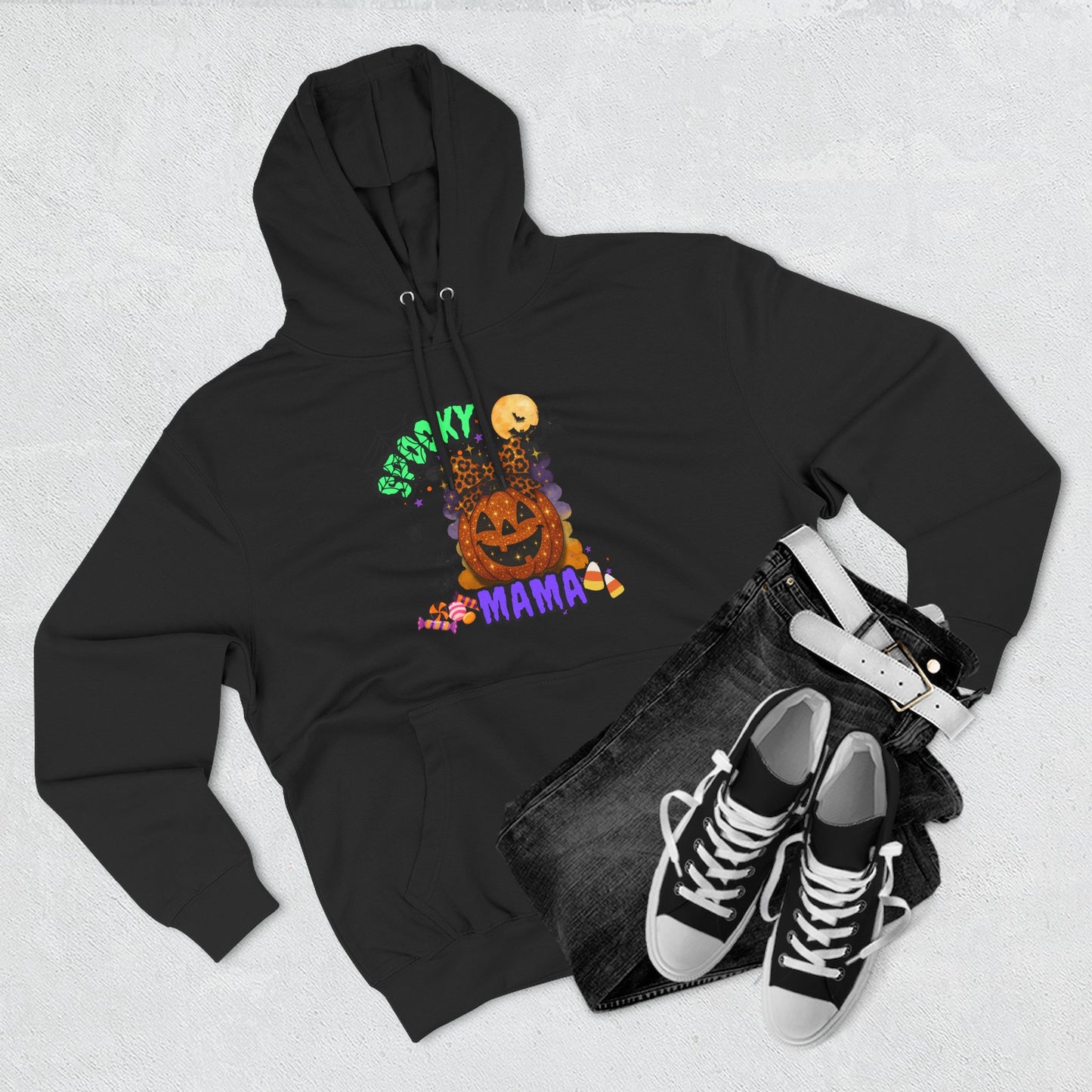 Spooky Mama Halloween Hoodie β Glitter Pumpkin with Leopard Bow, Fun Fall Sweatshirt for Moms