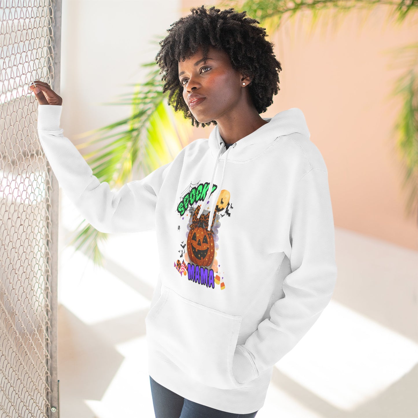 Spooky Mama Halloween Hoodie β Glitter Pumpkin with Leopard Bow, Fun Fall Sweatshirt for Moms