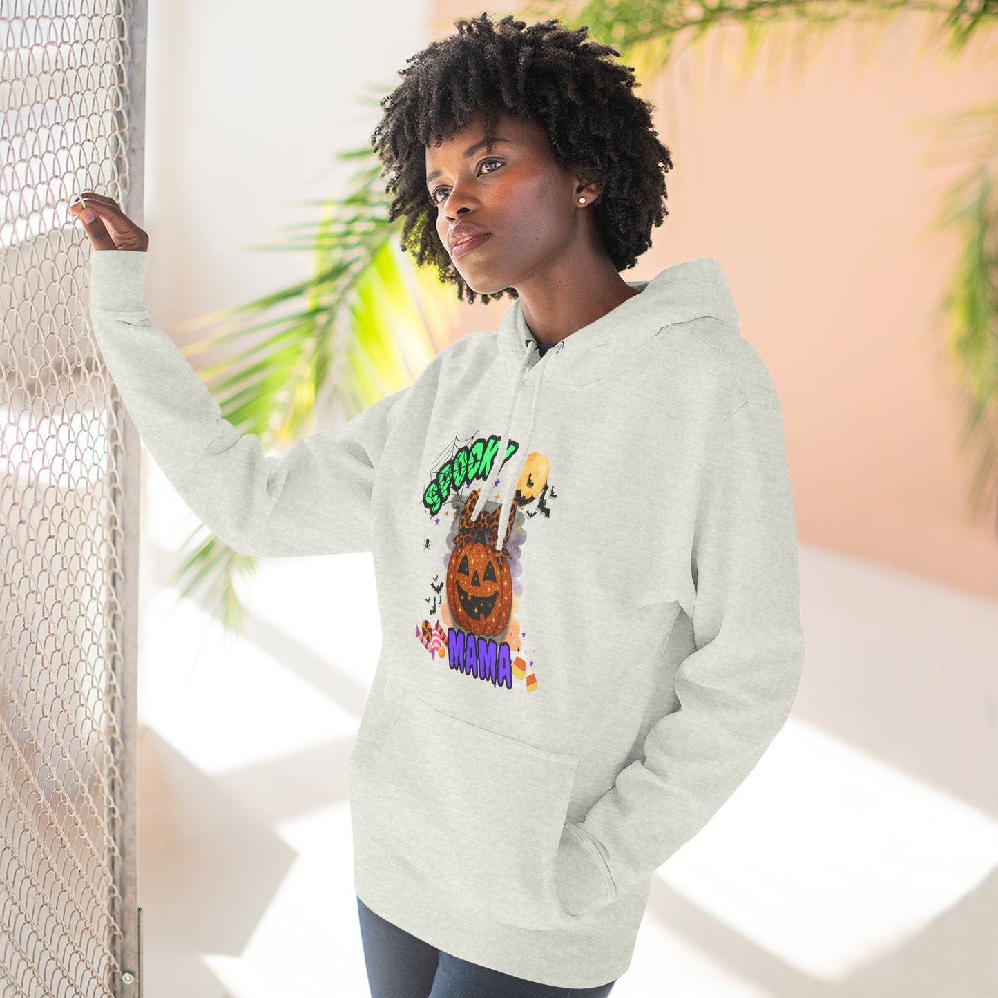 Spooky Mama Halloween Hoodie β Glitter Pumpkin with Leopard Bow, Fun Fall Sweatshirt for Moms
