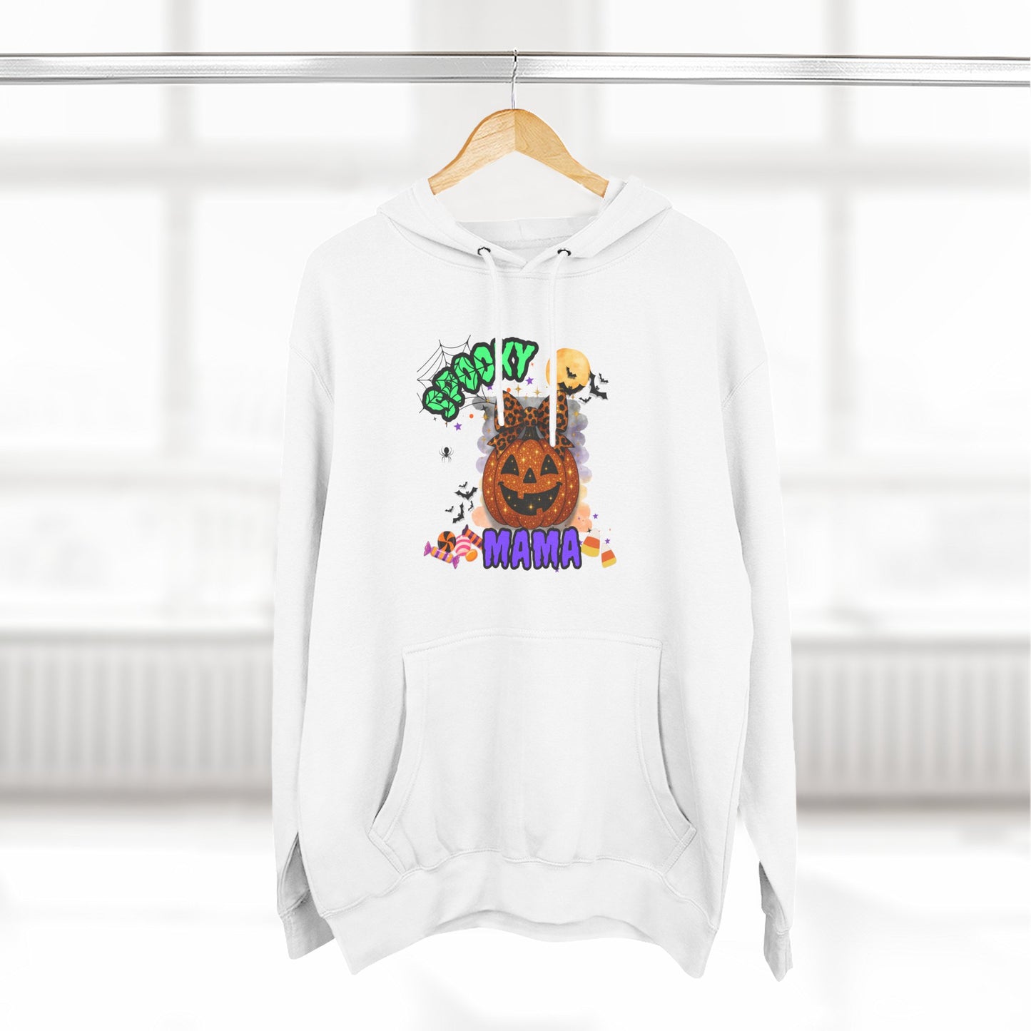 Spooky Mama Halloween Hoodie β Glitter Pumpkin with Leopard Bow, Fun Fall Sweatshirt for Moms