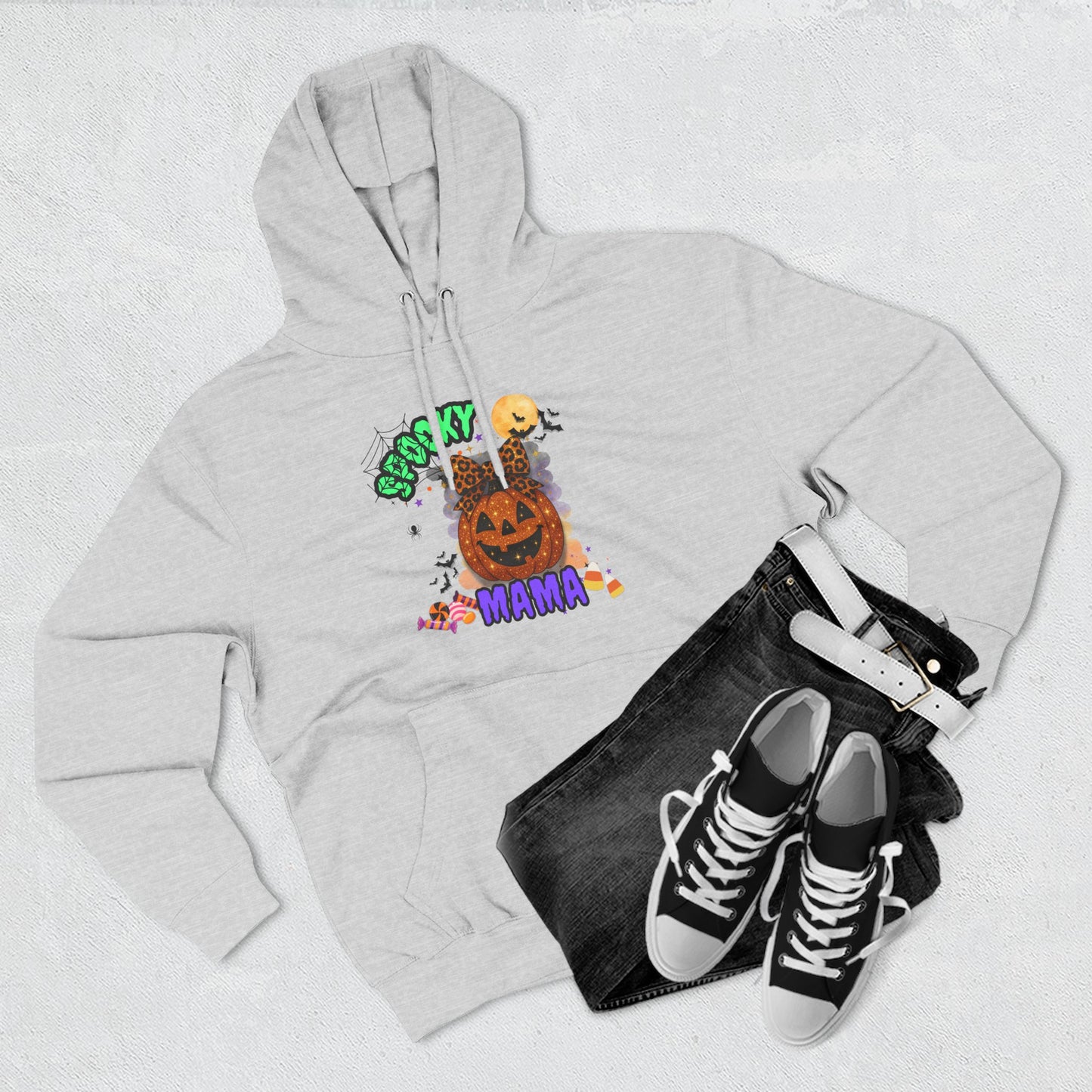 Spooky Mama Halloween Hoodie β Glitter Pumpkin with Leopard Bow, Fun Fall Sweatshirt for Moms