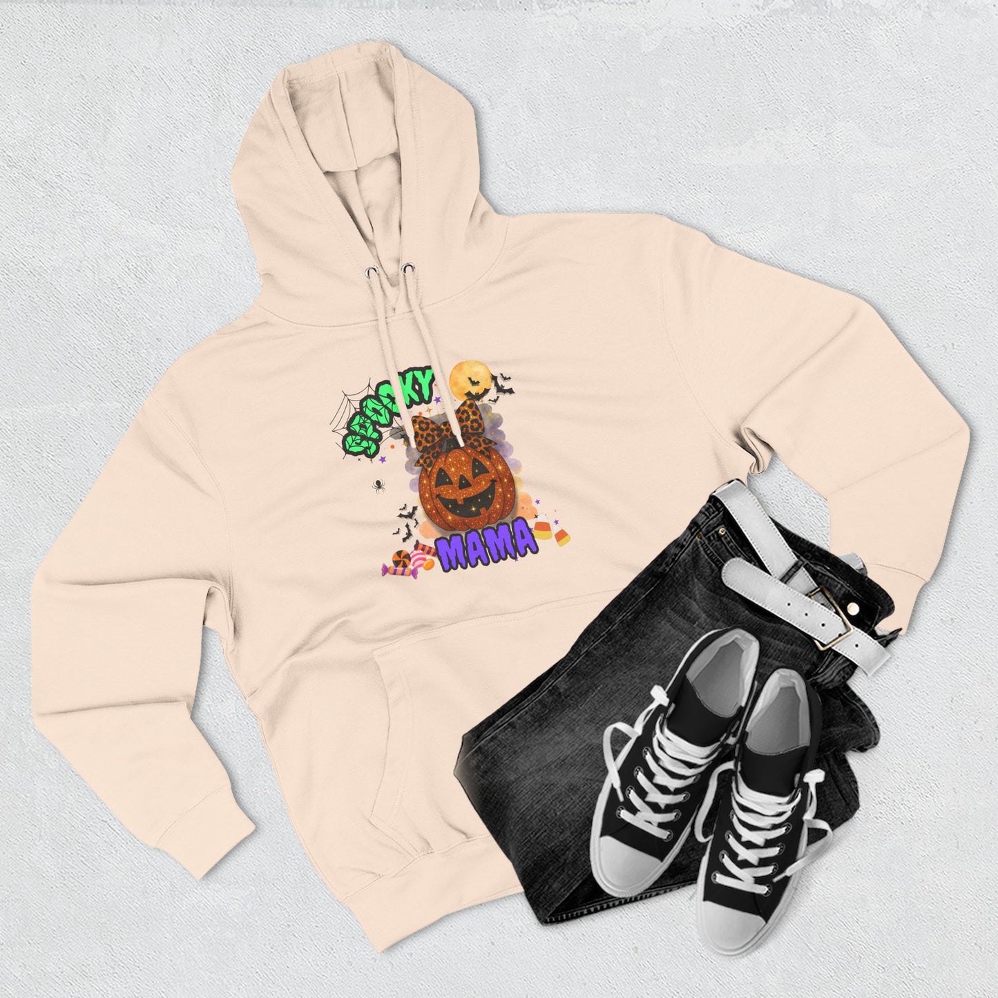 Spooky Mama Halloween Hoodie β Glitter Pumpkin with Leopard Bow, Fun Fall Sweatshirt for Moms