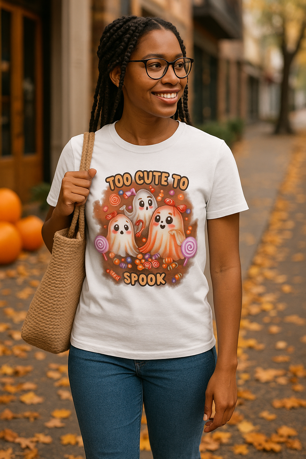 👻 Too Cute to Spook | Halloween Ghost Candy Tee