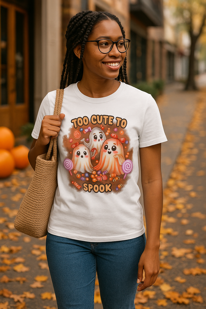 👻 Too Cute to Spook | Halloween Ghost Candy Tee